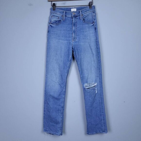 Mother Jeans High Waisted Rider Ankle Straight Size 26 Denim Blue Distressed - Picture 1 of 10